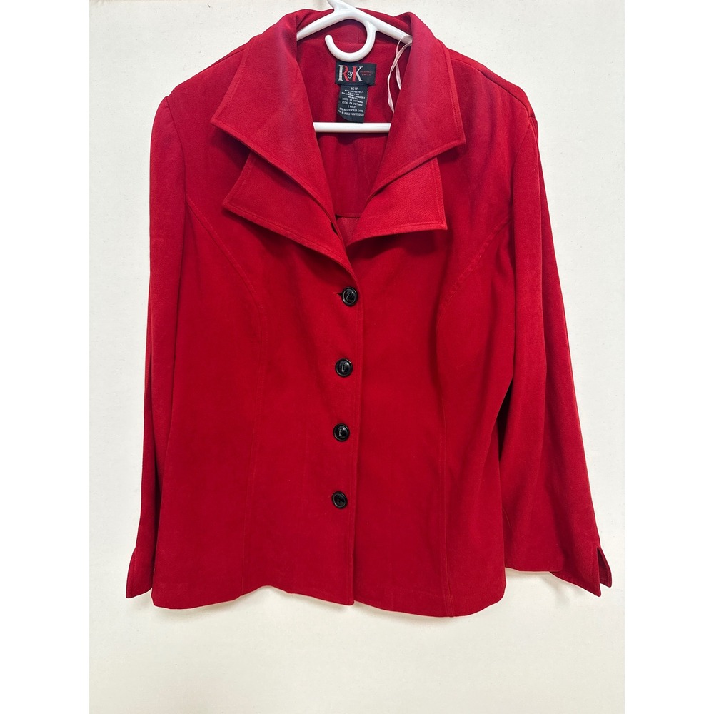 R&K Originals Woman Red Faux Suede Button Front Blazer Jacket Plus Size 16W